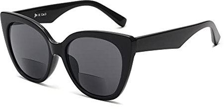 JM Classic Bifokal Lesebrillen Übergroße Cateye Stilvolle Sonnenbrillenleser für Damen Schwarz +1.5
