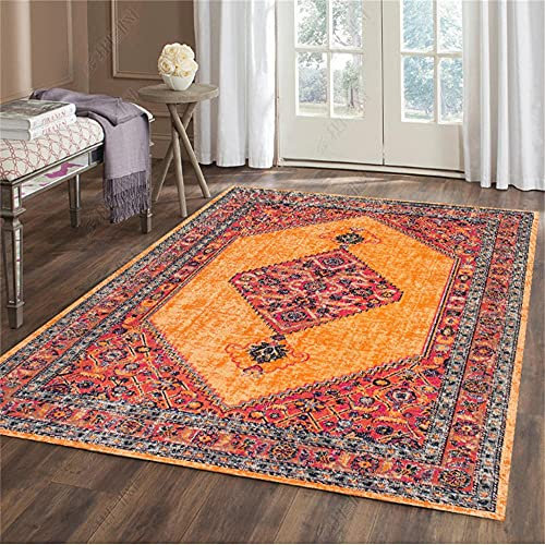 RUGMRZ Webteppich Teppich Für Küche Ornamente Wohnzimmer Großer Teppich Orange Vintage Blumenmuster Schlafzimmer Teppich Wasserwäsche 60X90cm Möbel Wohnzimmer