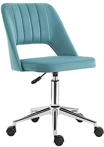Vinsetto Chaise de Bureau Design Contemporain pivotante 360° Ergonomique Dossier strié aéré Hauteur réglable revêtement Velours 49 x 60 x 91 cm Bleu