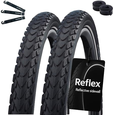 maxxi4you 2 x Schwalbe Marathon Mondial Performance Fahrradreifen RaceGuard E-50 Schwarz/Reflex 42-622 (28 x 1.60) + 2 Schwalbe SV17 Schläuche inkl. maxxi4you Reifenheber