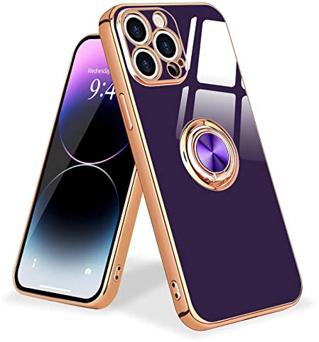 Urarssa for iPhone 14 Pro Max Case Ring Holder 360 Degree Rotation Finger Magnetic Car Stand Shockproof Phone Case Cover for iPhone 14 Pro Max, Dark Purple