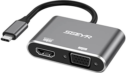 SGEYR Adaptateur USB C 2 en 1 Hub vers HDMI 4K et VGA, Compatible avec Windows 7/8/9/10/11, Full HD