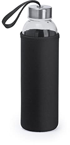 Glasflasche 0,5l mit Neoprenhülle | Trinkflasche aus Glas in 500ml mit Schutzhülle und Edelstahldeckel | Wasserflasche für Sport, Büro, Schule & Outdoor | 8 Farben | mit Wunschdruck, Farbe: Schwarz