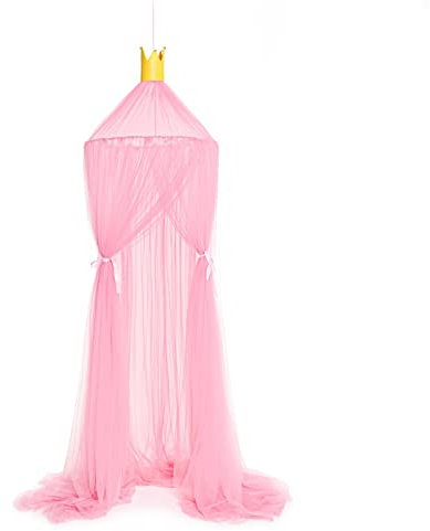 Surwin Baldacchino per Letto Bambina Bambini, Corona Principessa Zanzariera Cupola Baldacchino per Lettino Culla Neonato Letto Matrimoniale, per Gioco Lettura Camera da Letto (Rosa)
