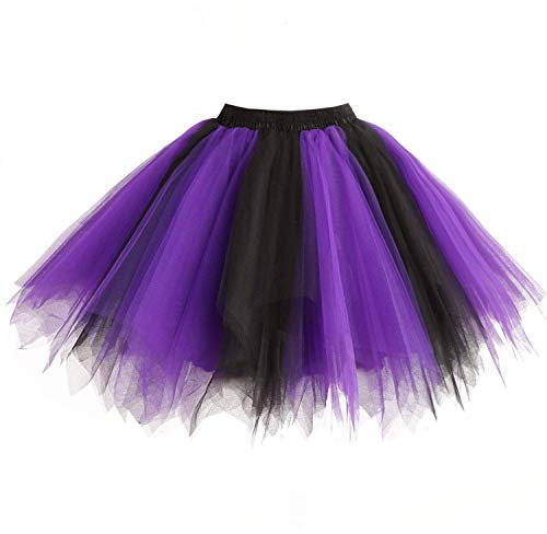 Dressever Damen Tüllrock 50er Rockabilly Petticoat Retro Tutu Ballet Cosplay Prom Abendkleider Anlass Schwarz Lila Medium
