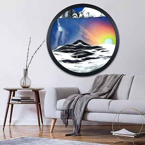 Peinture De Sable Qui Coule, Sablier Decoratif Cadre Sable Mouvant,3D Art Du Sable En Mouvement Peinture D'Art De Sable Dynamique,Image De Sable Verre Rond Pour Décoration De Bureau À Domicile ( Color