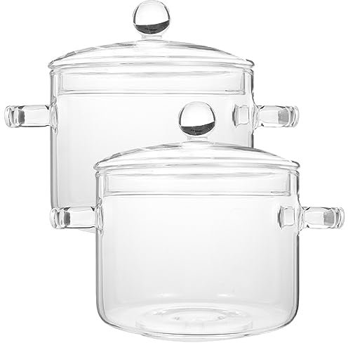 HEMOTON 2 Piezas Olla De Sopa Ollas Claras para Calentador De Leche Macetas De Vidrio Olla De Fideos Cazuela Olla Pequeña Olla De Caldo Coreano Estufa Vidrio De Alto Borosilicato Bebé