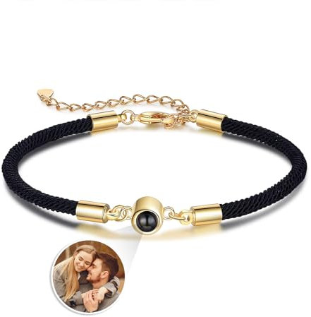 Lorajewel Personalisiertes Armband Mit Bild - Paar Armbänder für Herren und Damen - Foto Geschenk für Weihnachten, Neujahr, Muttertag, Vatertag, BFF (Gold)