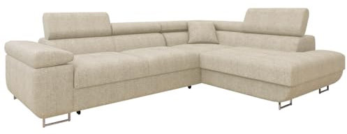 Mirjan24 Ecksofa Torezio Premium mit Bettkasten, Einstellbare Kopfstützen, Sofa mit Schlaffunktion, Eckcouch für Wohnzimmer, L-Form Couch mit Bettfunktion (Magni 206.02, Seite: Rechts)