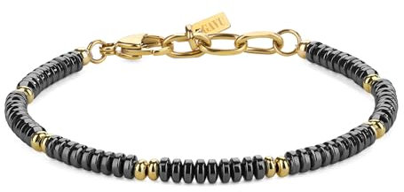 GAVU Bracciale di Perline Rondelle di Pietre Naturali Ematite e Acciaio Inox da Uomo, Bracciale Oro Uomo