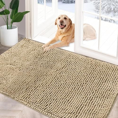 YOOTUKL Chenille Doormat Indoor Muddy mats for dogs Washable Rug Non Slip Dirt Trapper Quick Dry Soft Microfiber Durable Rubber Backing Bathroom Rugs