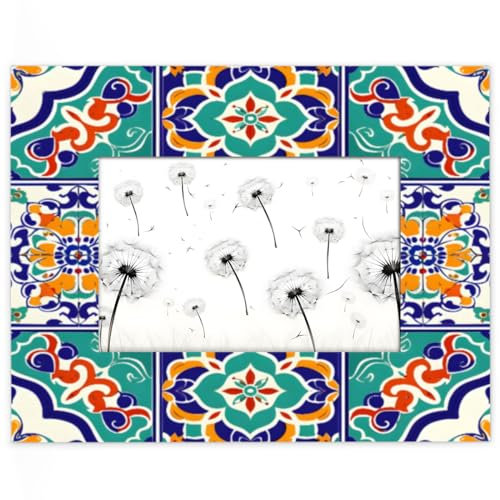 Mintoprints Cornice messicana 12,7 x 17,8 cm, piastrelle messicane, 10 x 15 cm, con passepartout o 10 x 15 cm, cornice portafoto in legno opaco, per parete o da tavolo