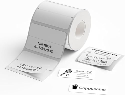 NIIMBOT Etikettenhersteller-Band, B1/B21/B3S Angepasstes Etikettendruckpapier, 40x15mm(2Reihe), Thermo-Etikettenband für Zuhause, Büro, Schule, 460 Etiketten/Rolle, Weiß