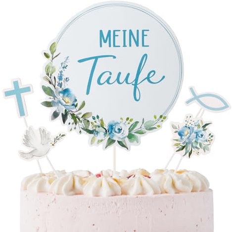 9 Stück meine Taufe Kuchendekoration Taube Fisch Kreuzen Tortendeko Cake Topper Tortenaufsätze Geschenke Muffin Tortentopper für Jungen und Mädchen Konfirmation Party deko (Blau)