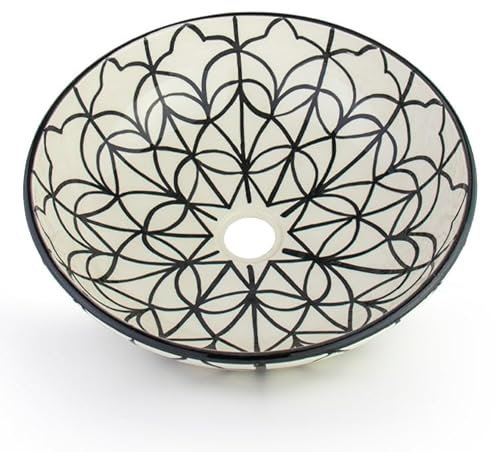 Keramik Waschbecken Rund Ø38 cm Lavabo Blanc-Noir Orientalische Waschschale Aufsatzwaschbecken Handwaschbecken
