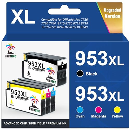 Palmtree 953XL Druckerpatronen Wiederaufbereitete für HP 953XL Multipack 953 XL für HP Officejet Pro 7720 Patronen Pro 7740 8715 8710 8210 8720 7730 8218 8730 8725 8718 8728 8740 Drucker (4er-Pack)