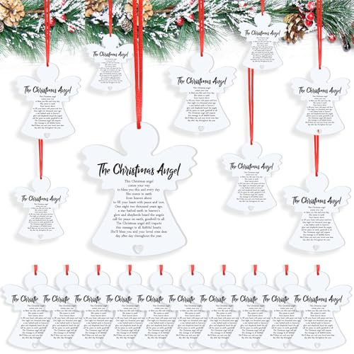 Barydat Holzengel Ornamente Weihnachtsengel Hängende Dekoration Weihnachtsbaumschmuck Doppelseitig Weiß Engel Gebetsschild für Weihnachtsbaum Kamin Freund Familie (24 Stück)