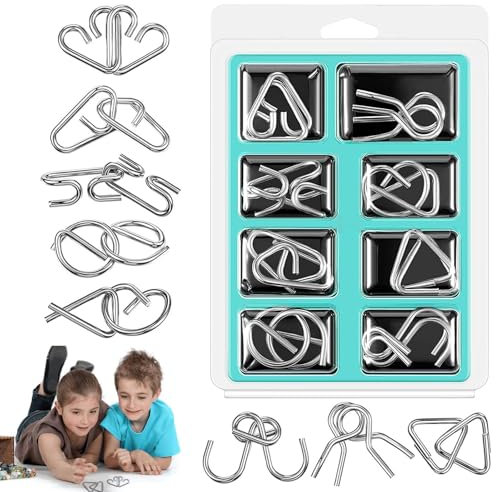 Knobelspiele Set,8 Stück Metall Knobelspiele,Metalldraht Puzzle,Mini Knobelspiele Metall,Metallpuzzle,Metallknobellei Set,Denkaufgabe IQ Test,IQ Spiele,3D Brainteaser Puzzle