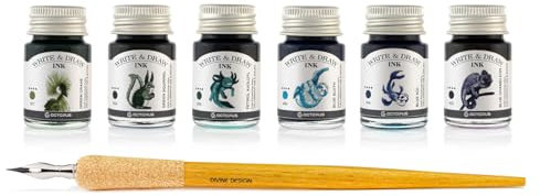 Octopus Write and Draw Ink Set River, Schreib- und Zeichentusche, 6 x 10 ml mit Schreibfeder