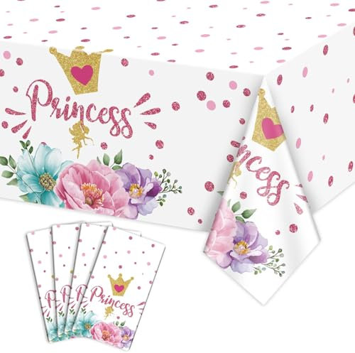 4Pcs Prinzessin Party Tischdecke - Rosa Schloss Tischdecke rechteckig Schloss Dekorationen für Prinzessin Baby Dusche Dekorationen Prinzessin Geburtstag Party Supplies, 130 x 220 cm