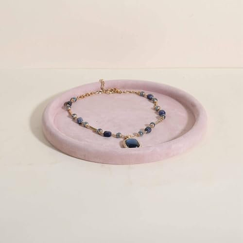 Gemehou Round Jewelry Organizer plate, Top Microfiber velvet Jewerly display tray, Empty Jewelry showcase tray for Necklace Bracelet Ring Earring Watch (Pink-Large)