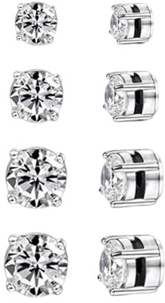 GUTERTOP 4 Paare Edelstahl Magnetische Ohrstecker für Damen Herren, Magnet Ohrringe Herren, Diamant Ohrringe Magnet Herren, Rund Magnet Ohrringe (5–8 MM)
