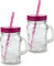AIBULO 6 Pack 500ml Pink Mason Jars with Lids and Straws – Premium Reusable Glass Drinking Jars for Smoothies, Juices, Iced Coffee, Milkshakes, Bubble Tea – Durable Wide-Mouth Mason Jar Set