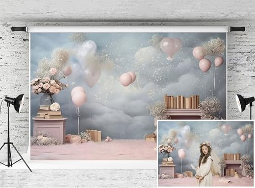 APROPHIC 2,1 x 1,5 m Fotografie Hintergrund, rosa Ballon, Pampasgras, Sterne Foto Hintergrund, Geeignet für Hochzeit, Geburtstag, Fotowand, Porträthintergrund, Studio Requisiten