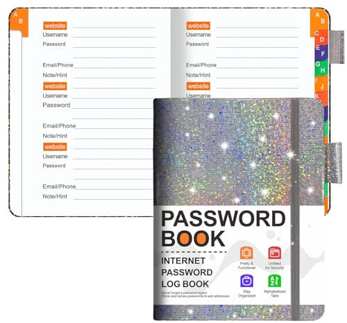 Bncxdc Passwort Buch, Adressbuch B6 mit Register a-z, B6 Passwortbuch mit Bunt Etiketten, 120 Seiten, Adressbücher Organizer für Websites, Benutzernamen und Passwörtern (Schwarz)