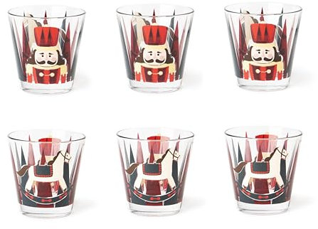 Excelsa Vintage Christmas Lot de 6 verres décorés avec casse-noisette et cheval à bascule