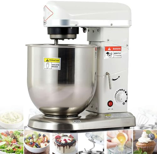 Amasadora profesional de pedestal, 3 velocidades, 10 l, 500 W, eléctrica, con batidor y gancho para amasar, ideal para cocinas comerciales, color blanco.