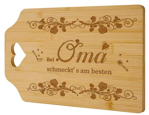 Niviy Geschenke für Oma,Graviertes Bambus Schneidebrett Persönliches Herz Entwur-Geschenk mit Wo Oma kocht schmeckt’s am besten,liebevolles Geschenk für Oma zum Muttertag, Geburtstag Weihnachten