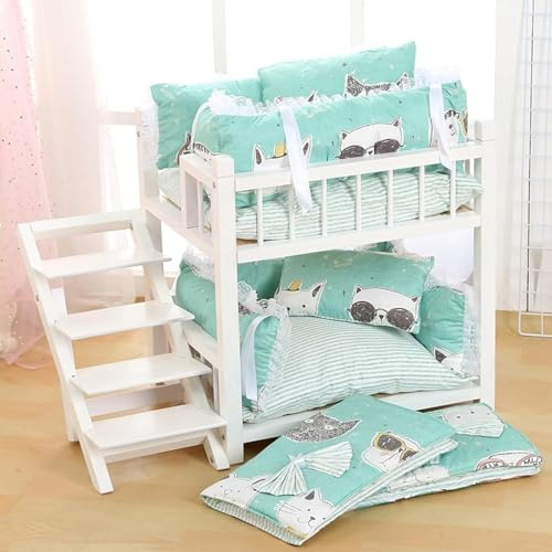Eagleize Hunde-Etagenbett mit Treppe, abnehmbares, doppellagiges Haustierbett und Memory-Schaum-Kissen und abnehmbarer Bezug für kleine mittelgroße und große Hunde (Weiß, 50,8 cm L x 48,3 cm B x 38,1