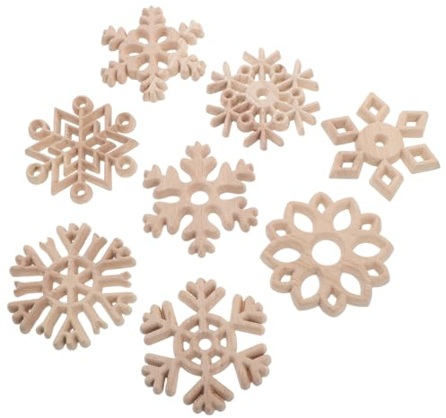 Anneome 8 Pezzi Mini Ritagli di Fiocchi di Neve Natalizi in Legno Duro Non Finiti Decorazioni Fai da Te per Albero di Natale e Decorazioni Invernali da Appendere