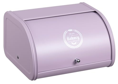 HollyHOME Bread Bin with Stainless Steel Body Metal Bread Bins for Kitchen | Colored Bread Storage Containers with Roll Up Easy Storage Bread Box Holder Lid,Lavender