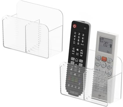 PAVSTINE Porte Télécommande Mural Sans Perçage, 2 Pièces, Transparent | Support Télécommande Auto-adhésif avec Compartiments, Range Telecommande pour Télécommandes et Lecteurs Média