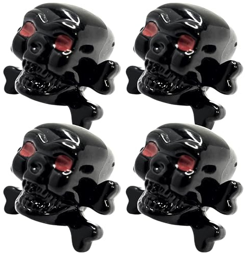 cyclingcolors 4X Ventilkappen Ventildeckel Schädel Kreuzknochen aus Kunststoff für Schrader-Ventil Reifen Fahrrad Motorrad Auto Quad E-Scooter, schwarz