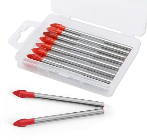 10 Pcs 6mm Glass and Tile Drill Bits Set, Tungsten Carbide High Hardness Drilling Tool, Wear-Resistant Triangle Shank Drill Bits for Granite, Marble, DIY Home Improvement & Professional Construction