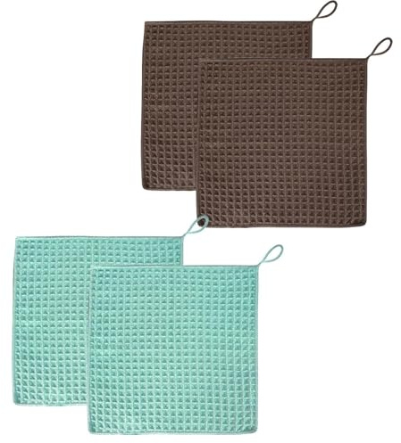 4 PCS Microfiber Cloths, 30 x 30 cm Washable Waffle Weave Dish Cloths Barista Micro Cleaning Towels Absorbent Quick Dry Reusable Kitchen Towel for Espresso Machines Steam Wands Countertops Essential