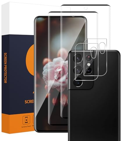 Carantee Screen Protector for Samsung S21 Ultra 5G+Camera Lens Protector | 9H Anti-Scratch, Case Friendly, Bubble-Free, Full Coverage, 2+2 Pack HD Clear Galaxy S21 Ultra Protective Tempered Glass