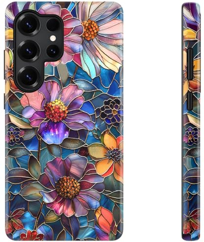 ESDOT for Samsung Galaxy S24 Ultra Case,Cute Floral,Wireless Charging | Compatible with Magsafe, Dual-Layer Hard Shell + Silicone, Shockproof Protective Phone Cover for Women Girls