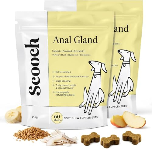 Anal Gland Supplement for Dogs, Fibre Chews, Firm Stools, 120 Chews | Psyllium Pumpkin Flaxseed Beet Pulp Blend, Banana Apple Coconut Flavour, Vet Formulated, Weight Based Dosing, All Breeds