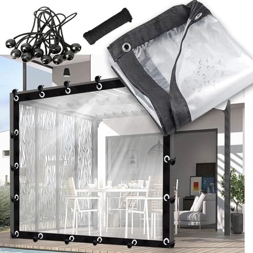 KLGFBDC Lona de Vinilo Transparente de 4x7 pies, Lonas Transparentes, Cubierta Protectora, Lona de PVC Transparente de Gran tamaño, Lonas Impermeables, Lona de Vidrio con Ojales, Resistente al frío.