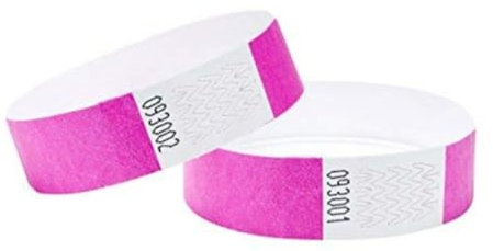 J&R Wristbands Tyvek-Armbänder, papierähnliche Armbänder für Veranstaltungen, Nachtclubs, Wasserparks usw., 3/4 Zoll, 100 Stück (Rosa, 19 x 254 Millimeter)