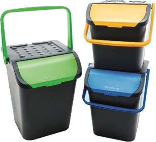 Ecoplast Set 3 Pezzi Assortiti Pattumiera Raccolta differenziata Spazzatura Ecologic Antirandagismo 28 lt impilabile Doppia Apertura