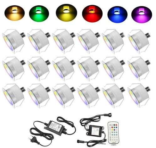 20er RGBWW 0.6W LED Terrassenbeleuchtung einbaustrahler rgb Bodeneinbauleuchten Ø31mm (4 in 1) Einbaustrahler LED DC12V Boden Licht IP67 Wasserdicht Bodenstrahler Außen Terrasse Garten