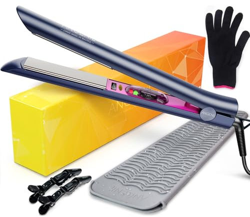 ANGENIL Nano Titanium Hair Straightening Flat Iron for Women, 2 in 1 Hair Straightener and Curler, Titanium Ceramic Hair Irons, Fast Heating, Dual Voltage Flat Iron 1 Inch