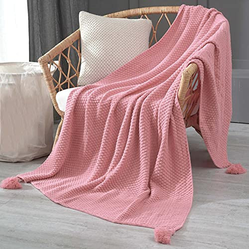 RGRE 150x200cm Gestrickte Überwurfdecke, Weiche Und Warme Gestrickte Decke - Strickdecke Sofadecke - Strickdecke Mit Bommeln - Wohndecke Kuscheldeck Couchdecke