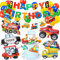 Tema de Tráfico Decoración de Fiesta, Transporte Tema Fiesta Decoracion con cartel de feliz cumpleaños, Transporte Adornos para Tartas para Cumpleaños, Tren Coche de Policía Yate Camión de Bomberos