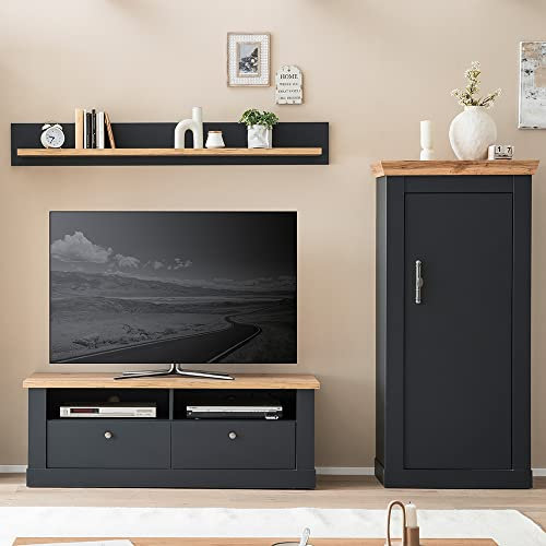 Lomadox Wohnwand Mediawand Landhaus in anthrazit mit Wotan Eiche Nb., B/H/T ca. 242/170/45 cm